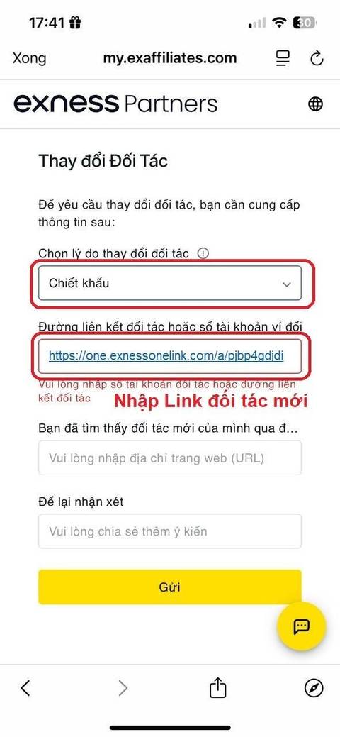 Chuyển tài khoản cũ về liên kết — bước 7