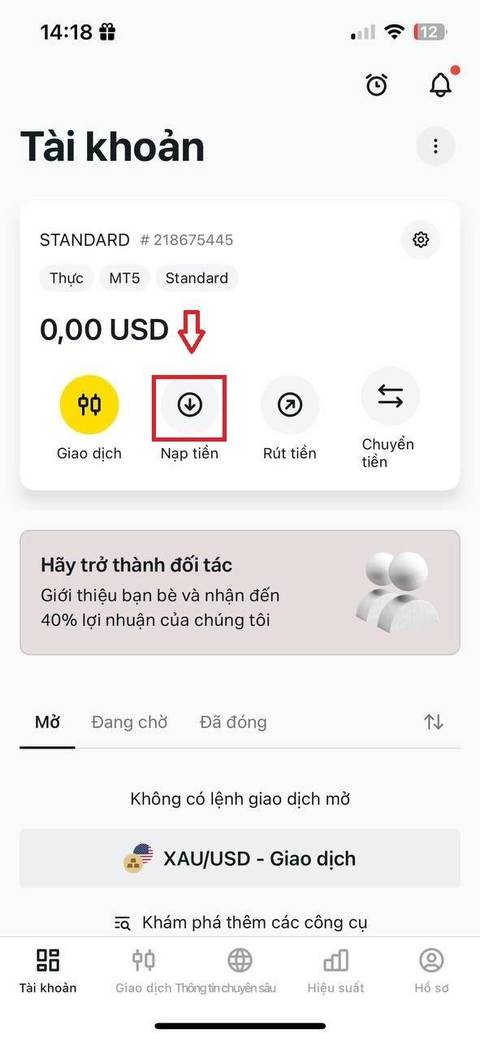 Nạp tiền — bước 1