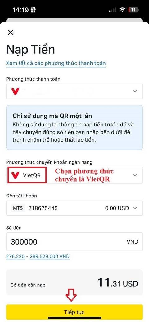 Nạp tiền — bước 2