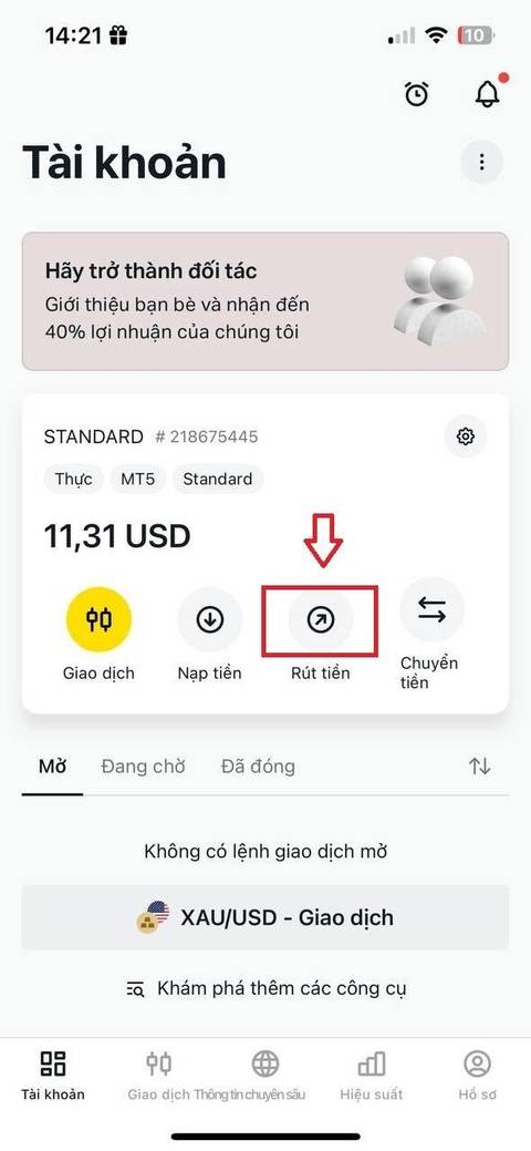 Rút tiền — bước 1