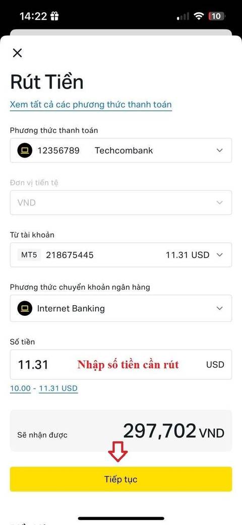 Rút tiền — bước 2
