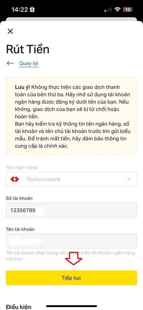 Rút tiền — bước 3