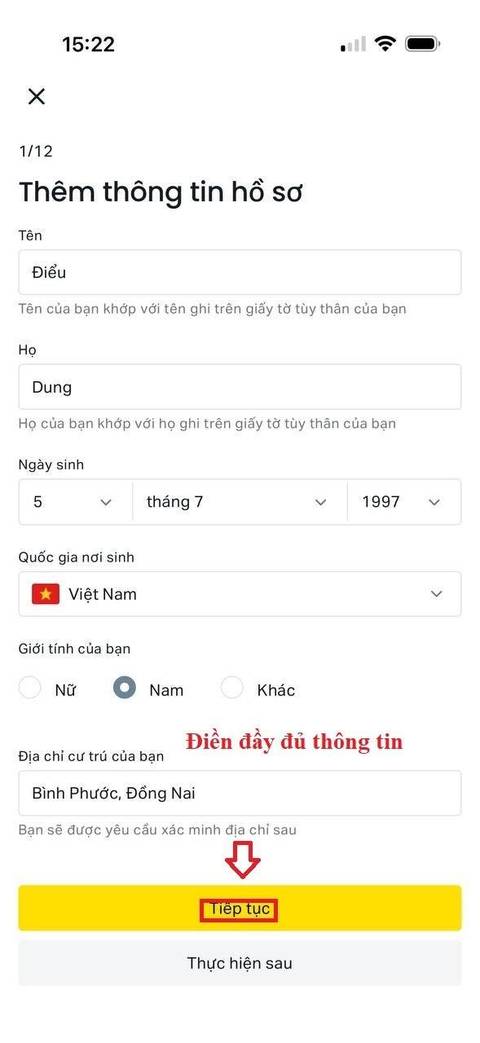 Tạo tài khoản — bước 12
