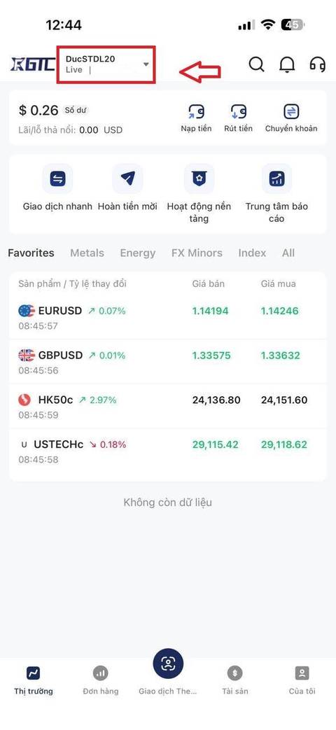 Đổi mật khẩu giao dịch trên MT5 — bước 1
