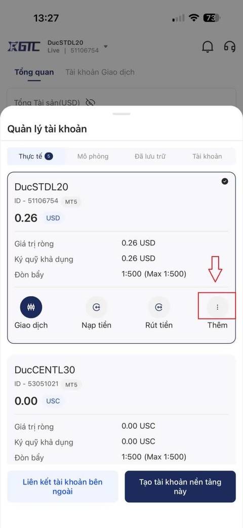 Đổi mật khẩu giao dịch trên MT5 — bước 2
