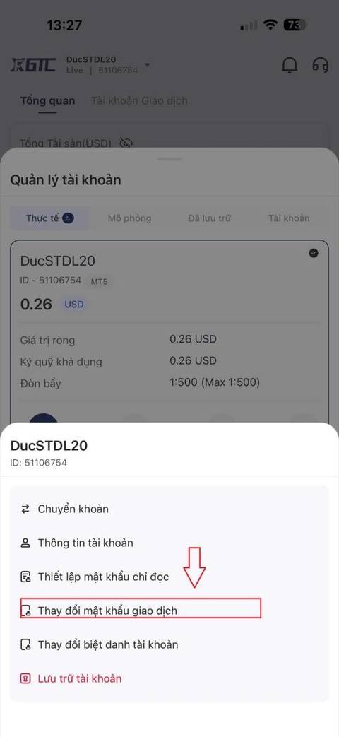 Đổi mật khẩu giao dịch trên MT5 — bước 3