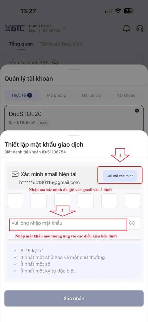 Đổi mật khẩu giao dịch trên MT5 — bước 4