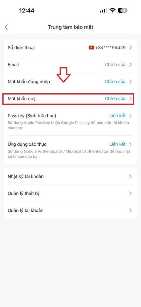Đổi mật khẩu quỹ — bước 3