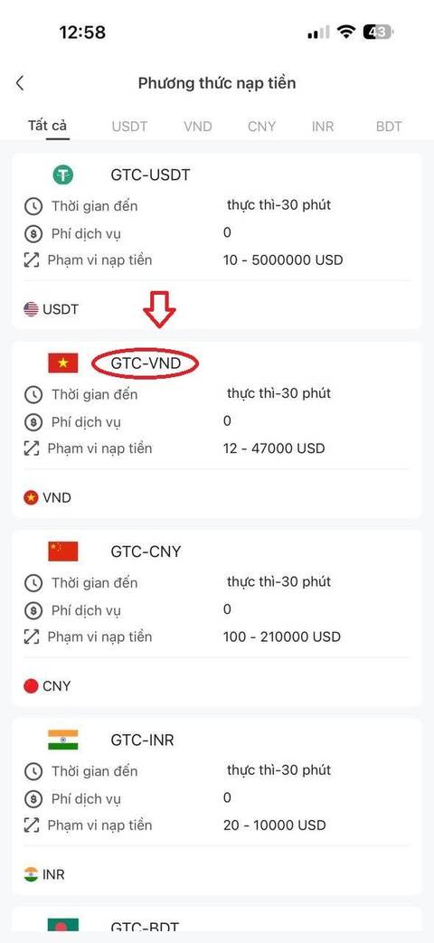 Nạp tiền — bước 3