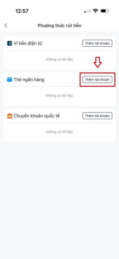 Các phương thức rút tiền — bước 3