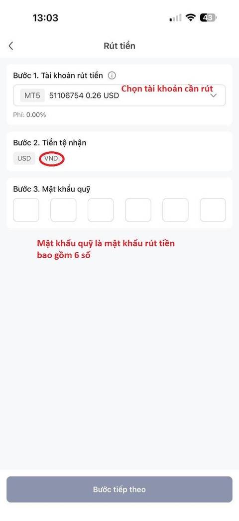 Rút tiền — bước 3