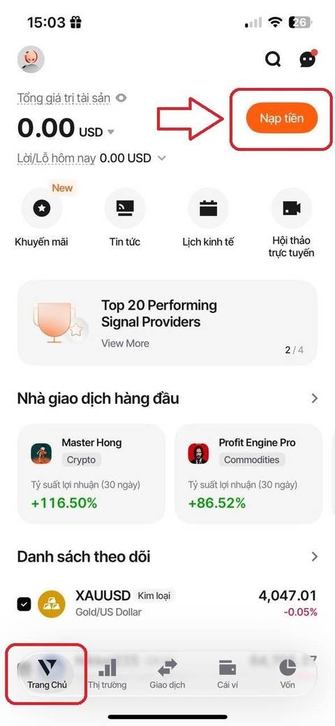 Nạp tiền — bước 1