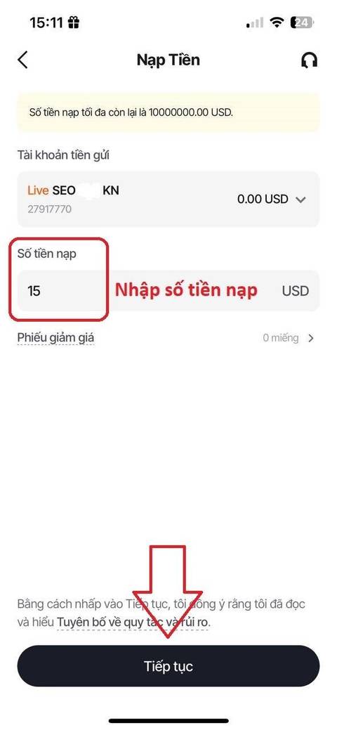 Nạp tiền — bước 3