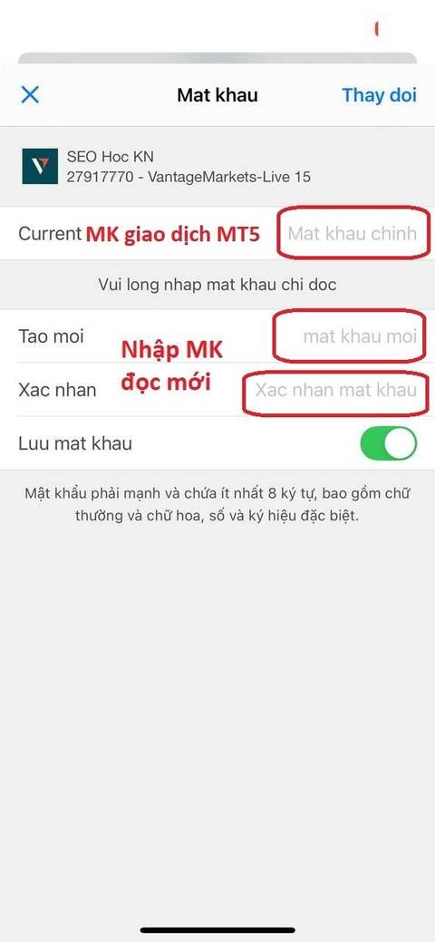Đổi passview — bước 5