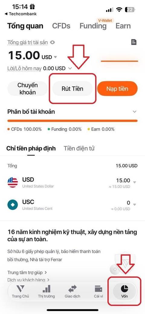 Rút tiền — bước 1