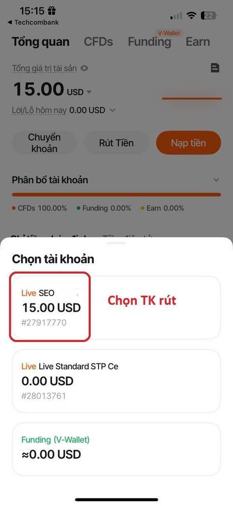 Rút tiền — bước 2