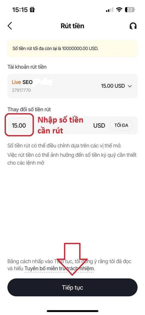 Rút tiền — bước 3