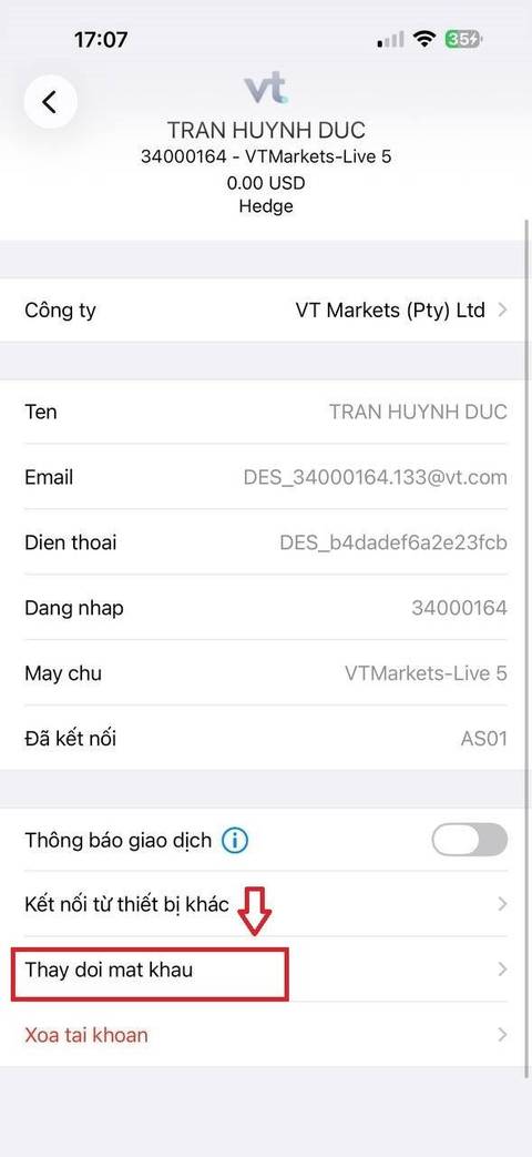 Đổi passview — bước 2