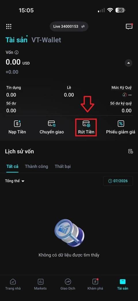 Rút tiền — bước 2