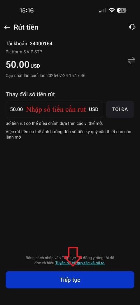 Rút tiền — bước 3