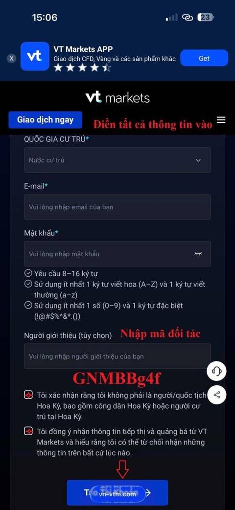 Tạo tài khoản — bước 2